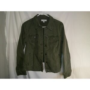 New Directions Petite Olive Green Denim Jacket Classic Fit‎ Size PL